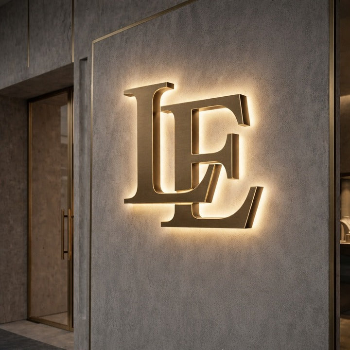 Custom 3D Metal backlit Sign (Brushed Gold) for David Sulimani