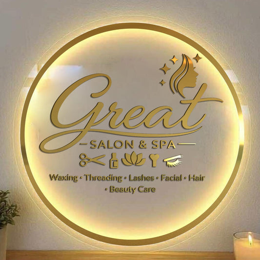 Custom Acrylic Backlit 3mm Raised Letters for Great Salon & Spa